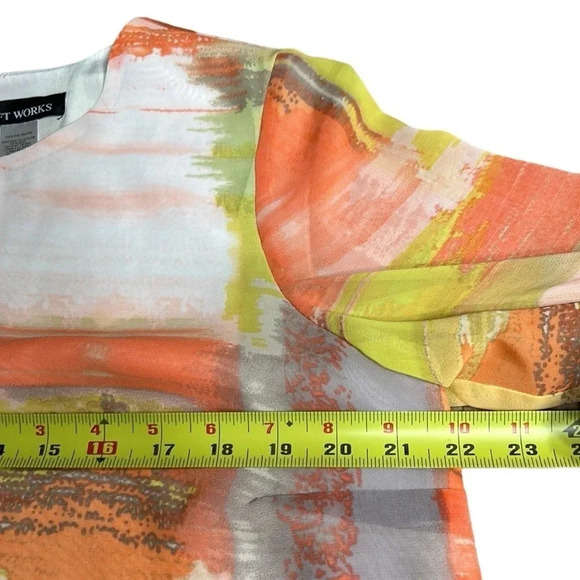 Soft Works 🇨🇦 balloon sleeve blouse,sz LARGE boho ,Multicolor,artsy,semi sheer - Picture 8 of 13